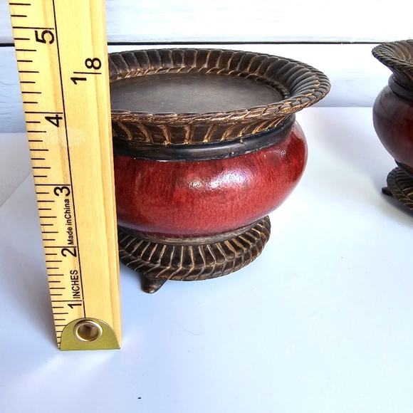 FITZ & FLOYD CLASSICS SANG DE BOEUF CONSOLE FOOTED CANDLE HOLDER OXBLOOD COLOR 2 - Picture 2 of 10